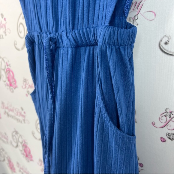 Rebel Sugar girls jumpsuit pants flared open side cutout Blue Ribbed Jumpsuit - Picture 7 of 16